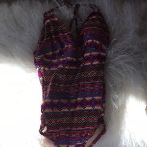 Colorful open back one piece swimsuit